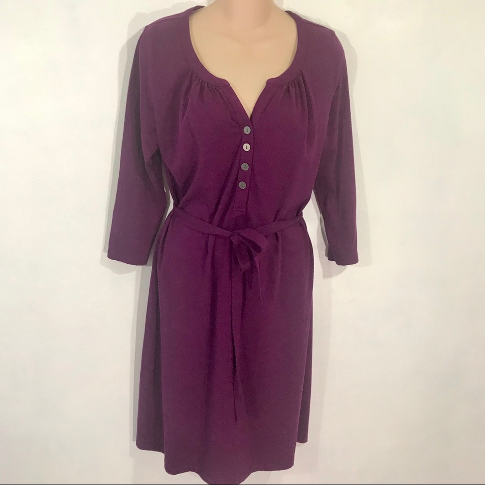Boden Wine Colored Dress Soft Knit with Tie Belt